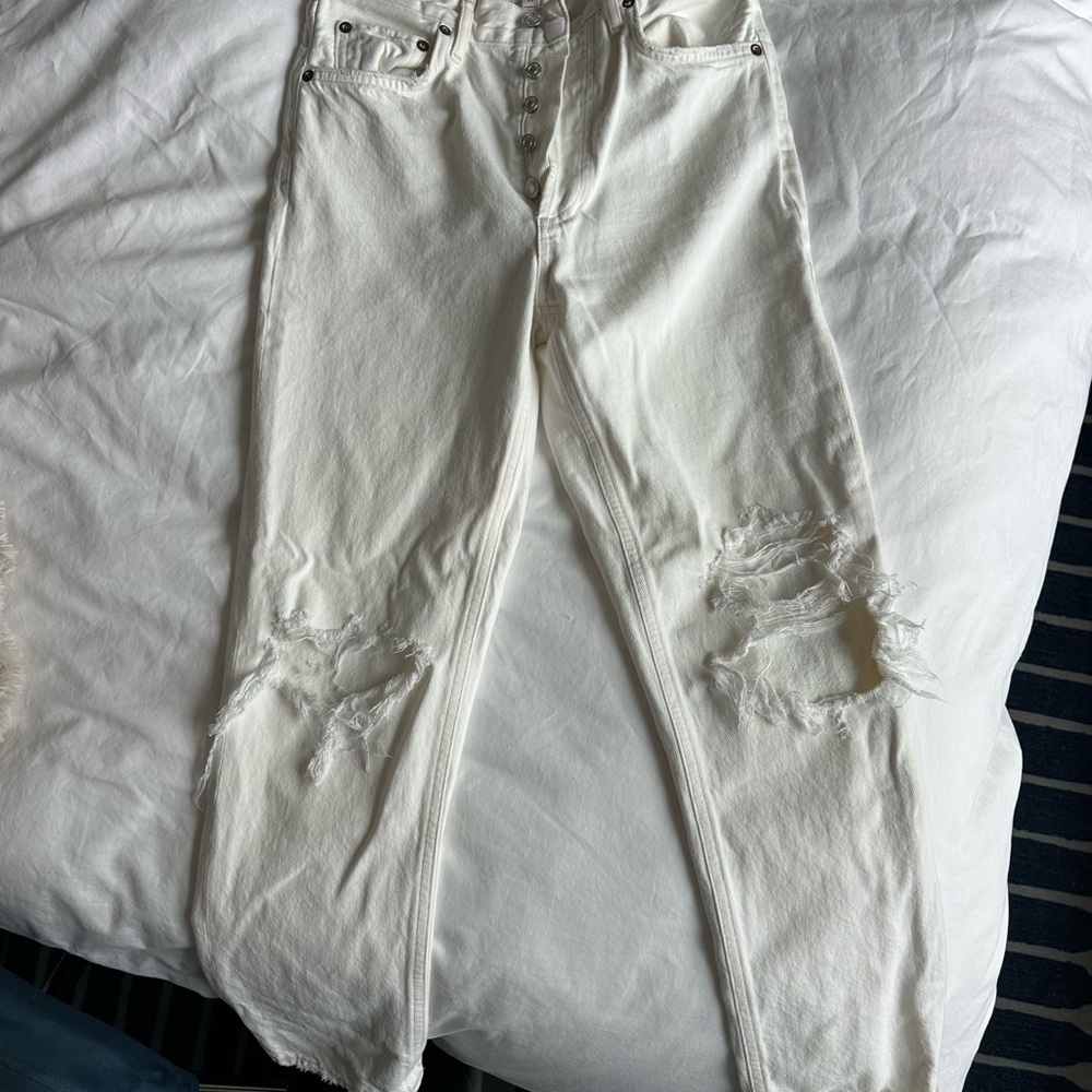 Agolde Riley High-Rise Distressed White Jeans